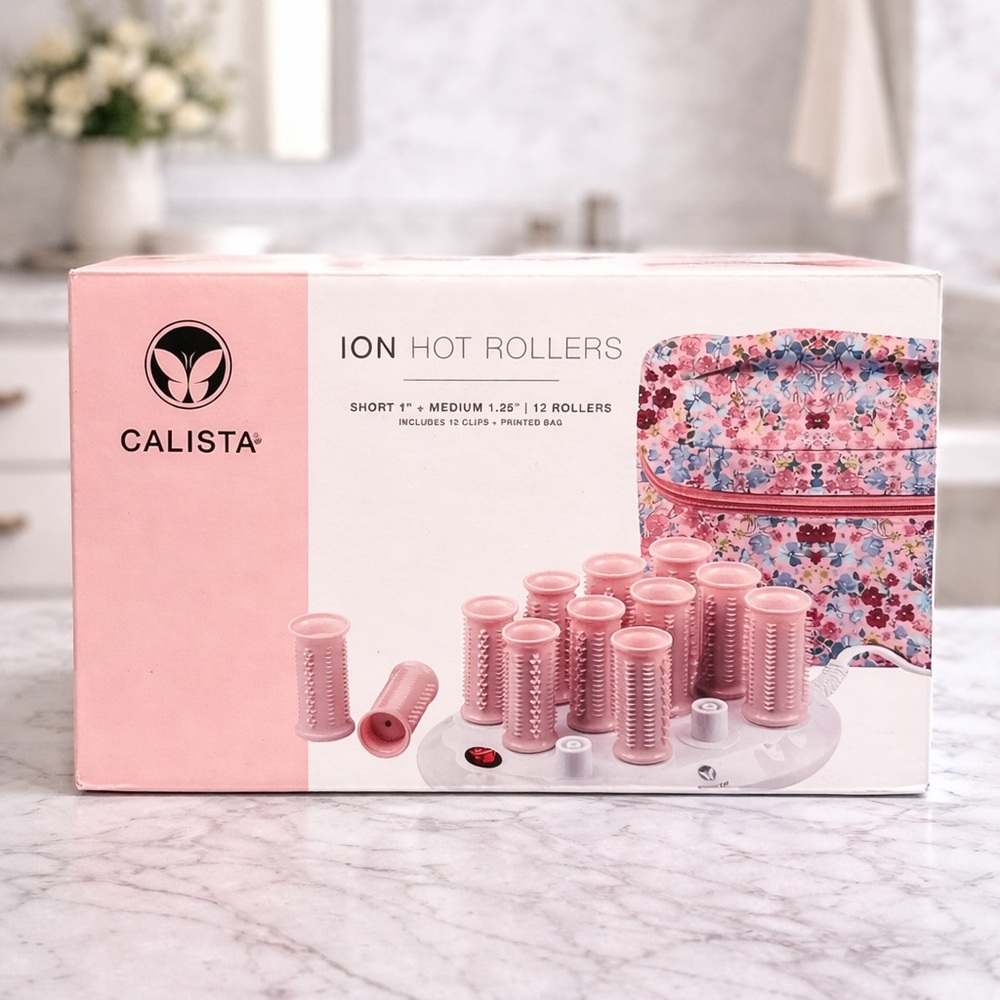 Calista Ion Hot Rollers Set 12 Rollers w/ Floral Case Salon Volume Curl System
